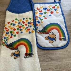 Vtg 80s Ziggy Tom Wilson Oven Mit and Kitchen‎ Towel Unused Rainbow Butterflies